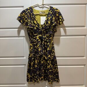A.L.C. Dress Womens 0 Yellow Purple Floral Ruffle Mini Flutter Sleeve 6DRE-00562